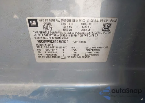 2016 Chevrolet Silverado 1500 1Lt z USA, uszkodzony, nr VIN 3GCUKREC8GG200570